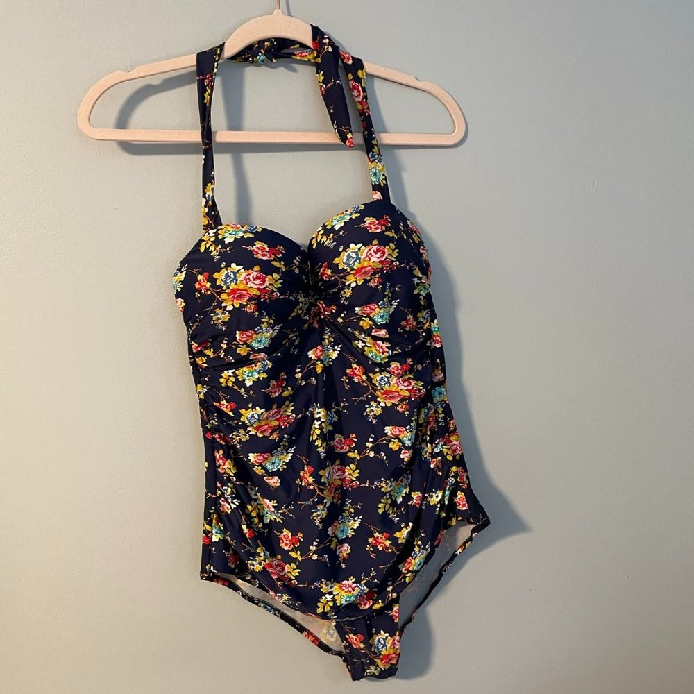 One Piece Bathing Suit | Navy and Floral | XL | EUC